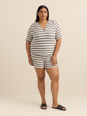 Striped Hooded Short-Sleeve Cover-Up Top - Cover Me
