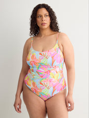 Floral Shirred Scoop-Neck One-Piece Swim Suit - Bleu by Rod Beattie