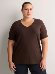 Boyfriend-Fit V-Neck Tee with Slits