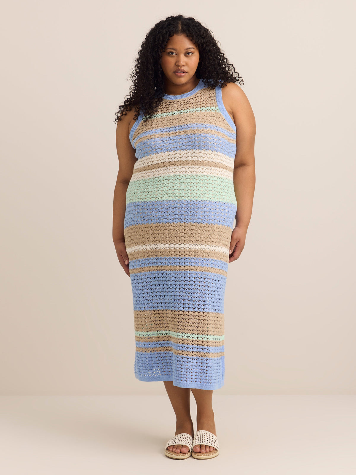 Striped Sleeveless Crochet Knit Maxi Dress