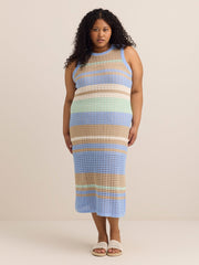 Striped Sleeveless Crochet Knit Maxi Dress