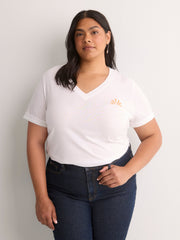 Boyfriend-Fit V-Neck Tee with Slits