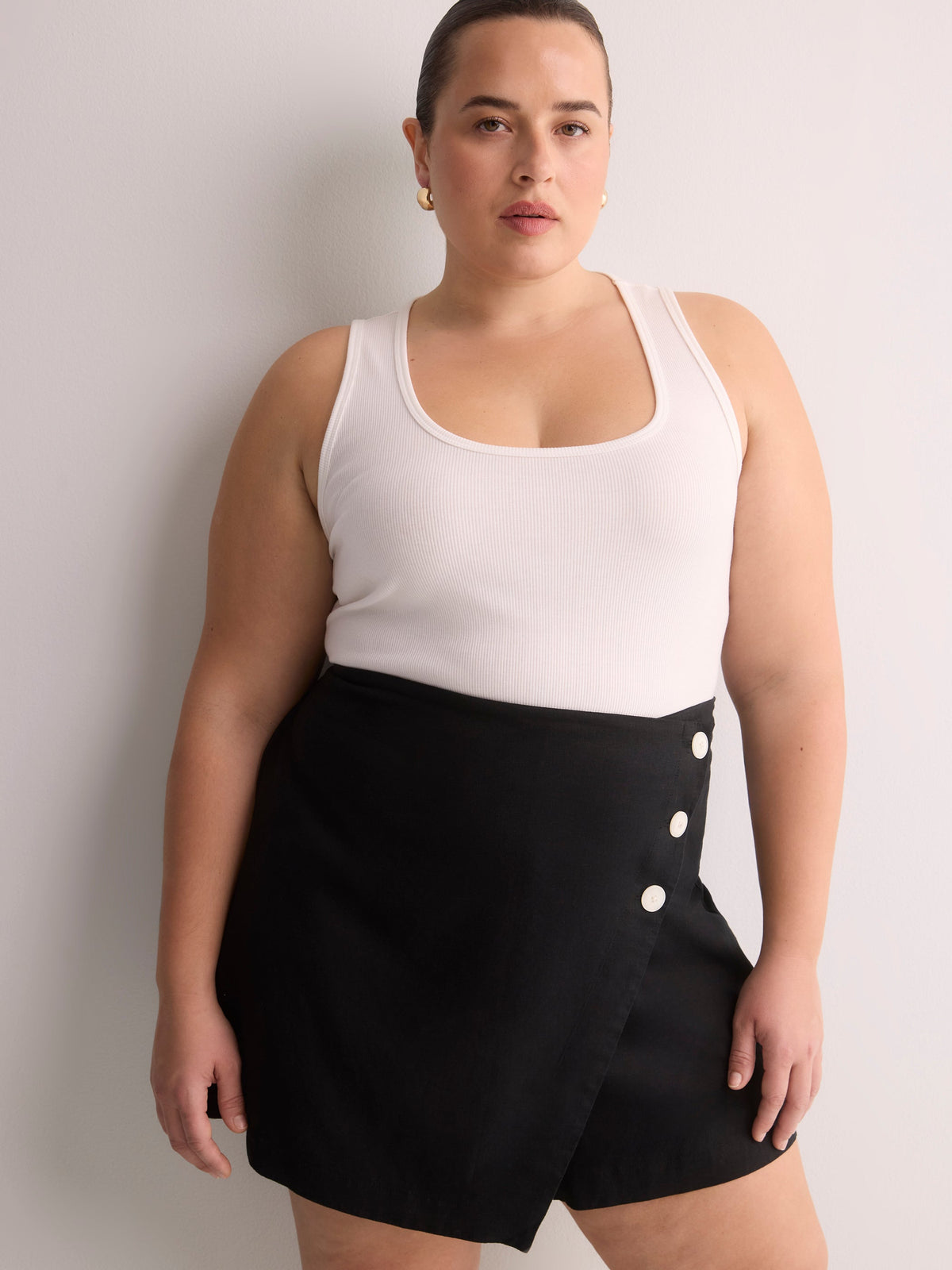 Linen-Blend Buttoned Skort