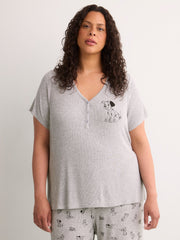 Grey Textured Henley Pyjama Top with Dalmatian Print - Disney