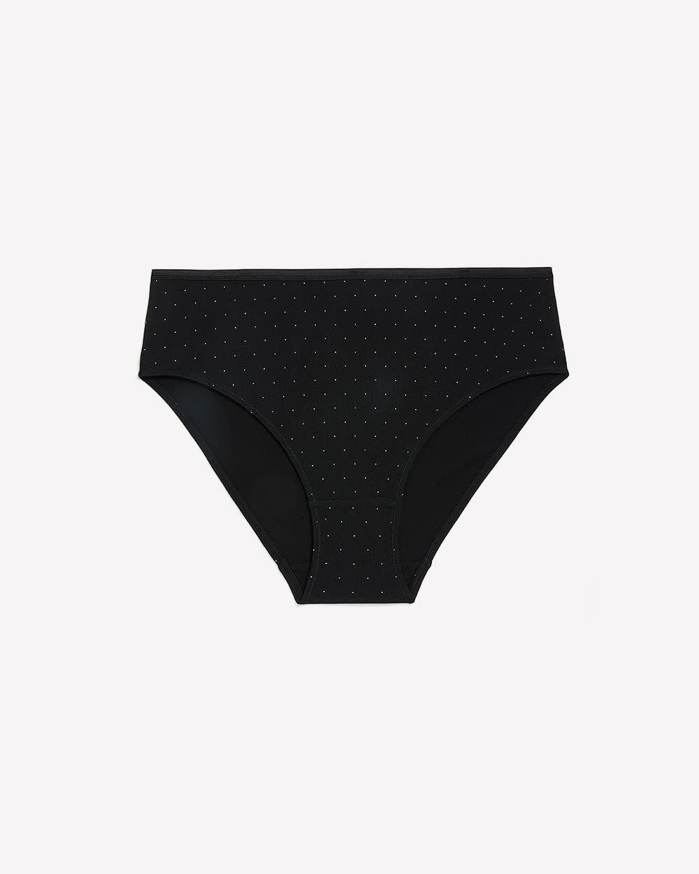 High-Cut Black Dotted Brief with Shiny Elastic Waistband - ti Voglio