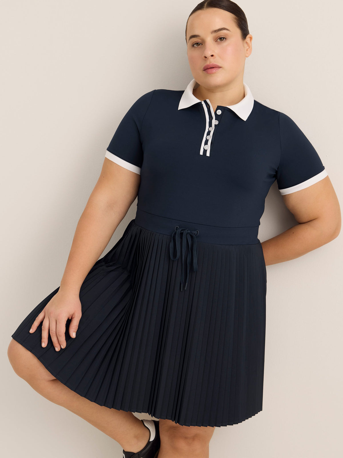 Dark Blue Pleated Polo Tennis Dress - Active Zone
