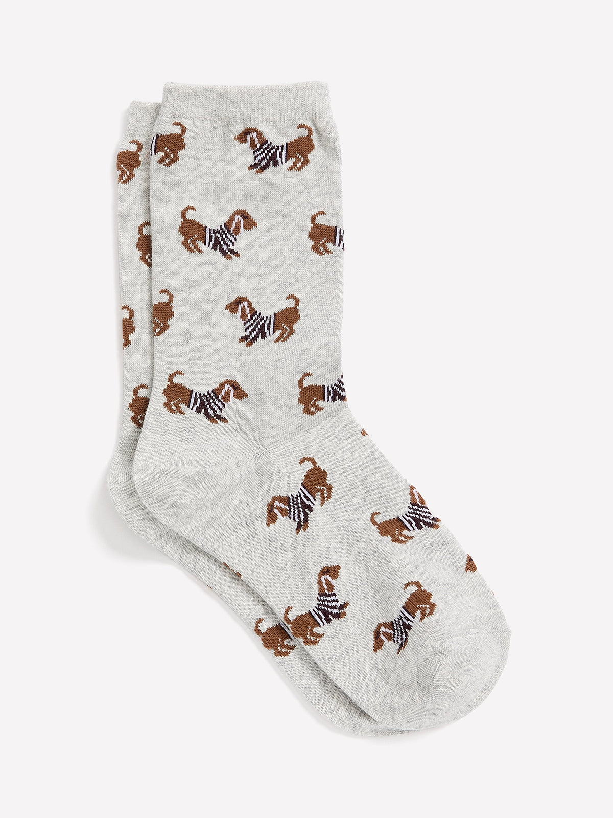 Heather Grey Crew Socks with Dog Print
