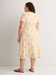 V-Neck Buttoned-Down Midi Dress with Flutter Sleeves - Addition Elle
