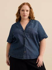 Camp Collar Loose Denim Blouse