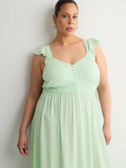 Ruffled Sleeveless Heart-Shaped Midi Dress with Crochet Tape