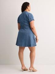 Denim Buttoned-Down Dolman Sleeve Shirt Dress