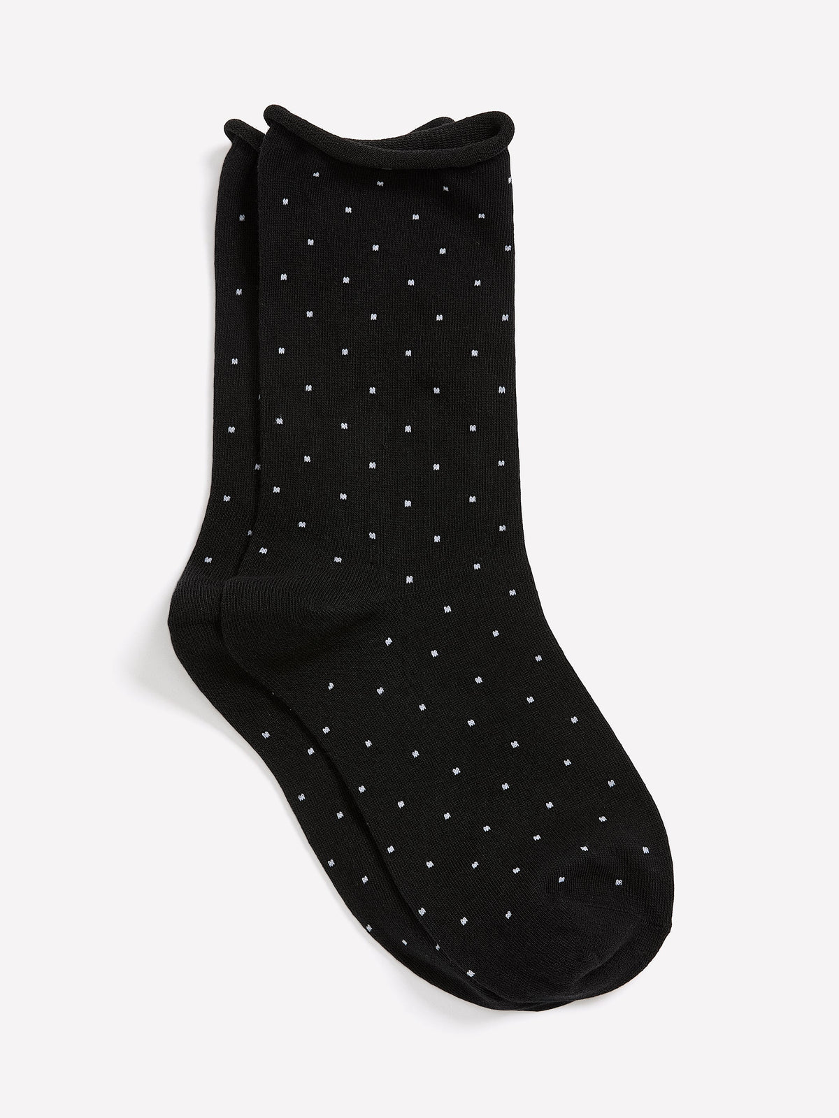 Black Rolled-Edge Crew Socks with Micro Dot Print