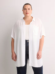 Loose-Fit Short-Sleeve Crinkle Buttoned-Down Tunic