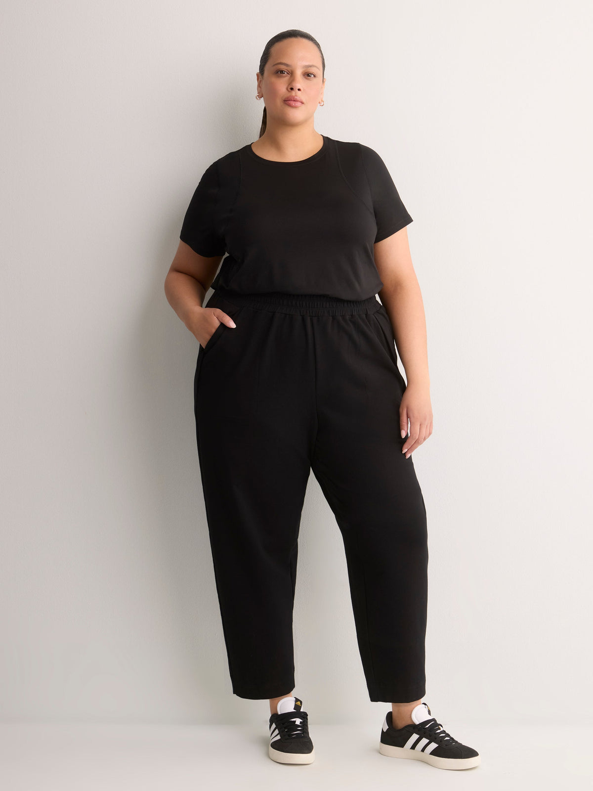 Black Pull-On Barrel-Leg Knit Jogger Pant - Active Zone