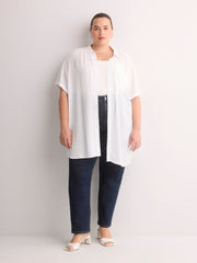 Loose-Fit Short-Sleeve Crinkle Buttoned-Down Tunic