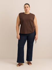 Sleeveless Eyelet Knit Top with Shirred Sides