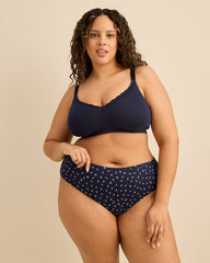 Wireless Navy Cotton Bra with Lace Trim - ti Voglio