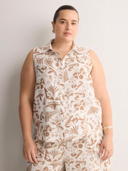 Tribal Floral-Print Sleeveless Buttoned-Down Shirt