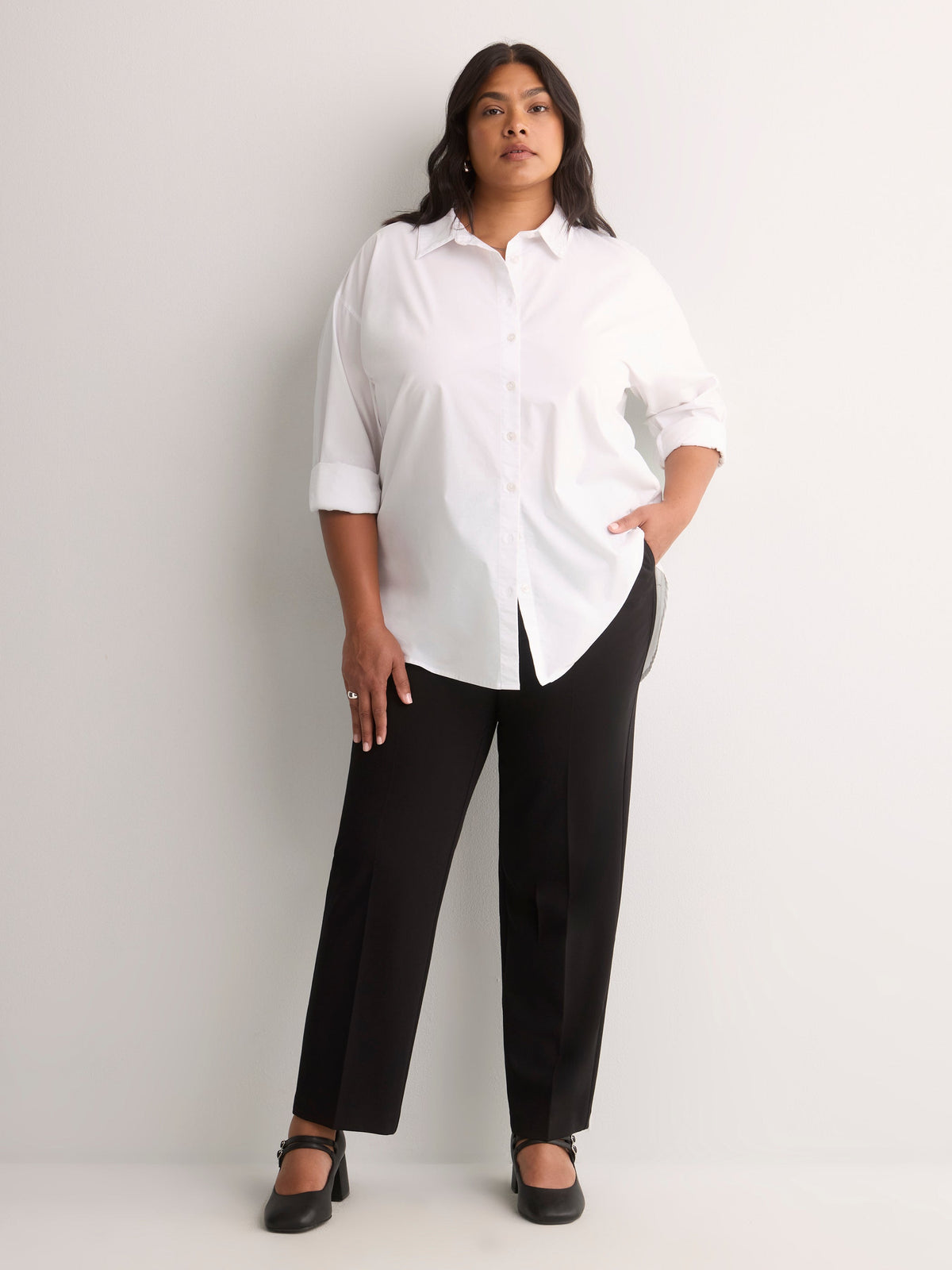 Petite, Black Twill Straight-Leg Savvy II Pant