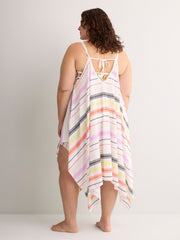 Striped Sharkbite V-Neck Cover-Up Dress