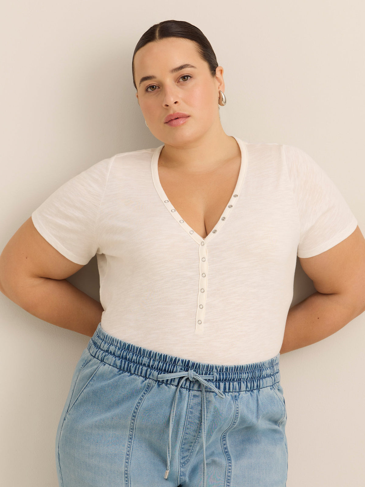 Short-Sleeve Henley T-Shirt with Snaps