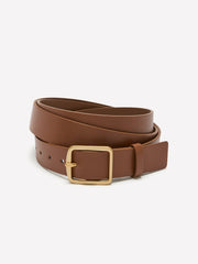 Faux-Leather Denim Belt with Square Metallic Buckle