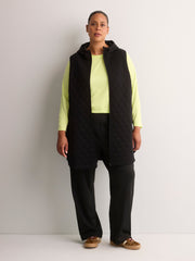 Long Quilted Knit Sleeveless Hooded Vest - Active Zone