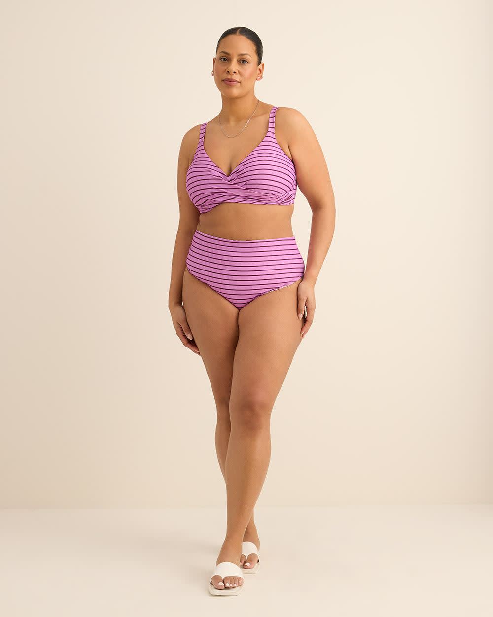 Leaf/Striped High-Rise Reversible Swim Brief