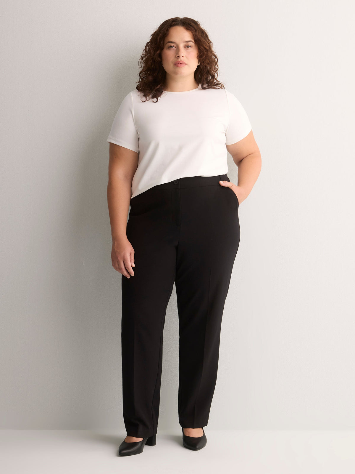 Petite, Black Curvy Straight-Leg Savvy II Pant