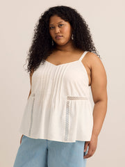 Linen Blend Swing Cami Blouse with Pintuck Detail