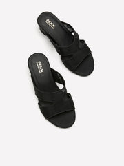 Extra Wide Width, Black Block-Heel Mesh Slip-On Sandal