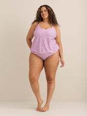 Striped V-Neck Blouson Tankini Top