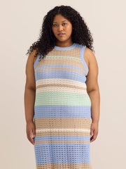 Striped Sleeveless Crochet Knit Maxi Dress