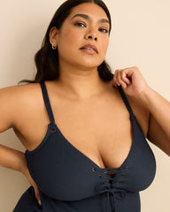 Plunge A-Line Tankini Top With Drawcords