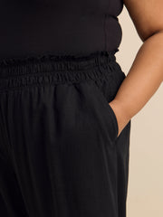 Solid Linen Blend Wide Leg Pant