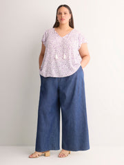 Floral A-Line Split-Neck Blouse