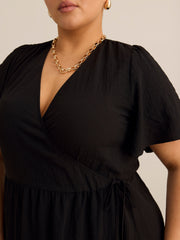 Black Midi Wrap Dress - Addition Elle