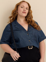 Camp Collar Loose Denim Blouse