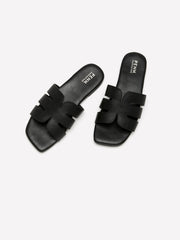 Wide Width, Zophie Black Faux-Leather H-Band Flat Sandal