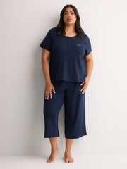 Textured Blue Short-Sleeve Henley Pyjama Top - tiVOGLIO