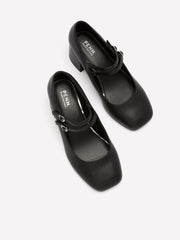 Extra Wide Width, Faux Leather High Block Heel Shoe with Double Strap