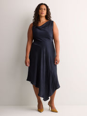 Asymmetric Satin Cocktail Midi Dress - Addition Elle