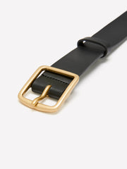Faux-Leather Denim Belt with Square Metallic Buckle
