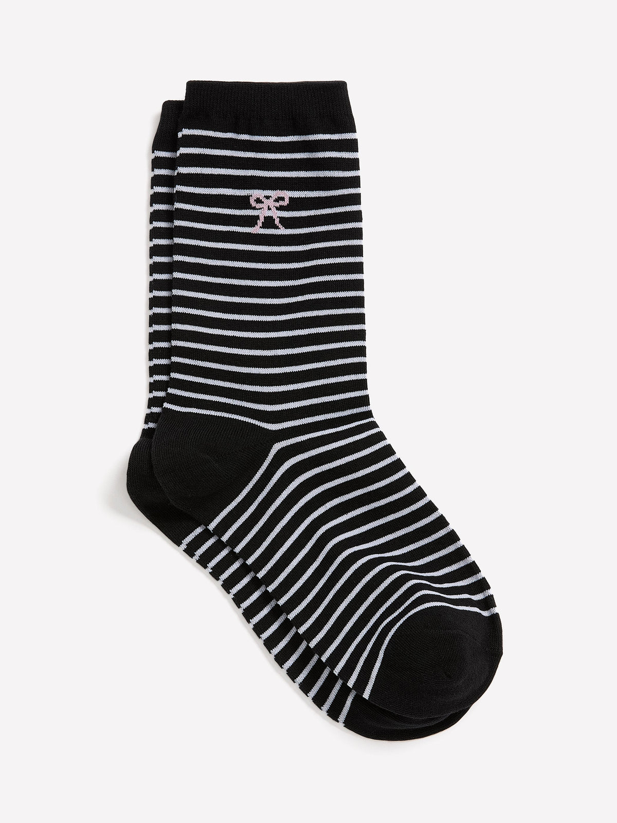 Black and White Striped Crew Socks with Bow Placement