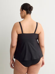 Black Fit and Flare Babydoll Tankini Top