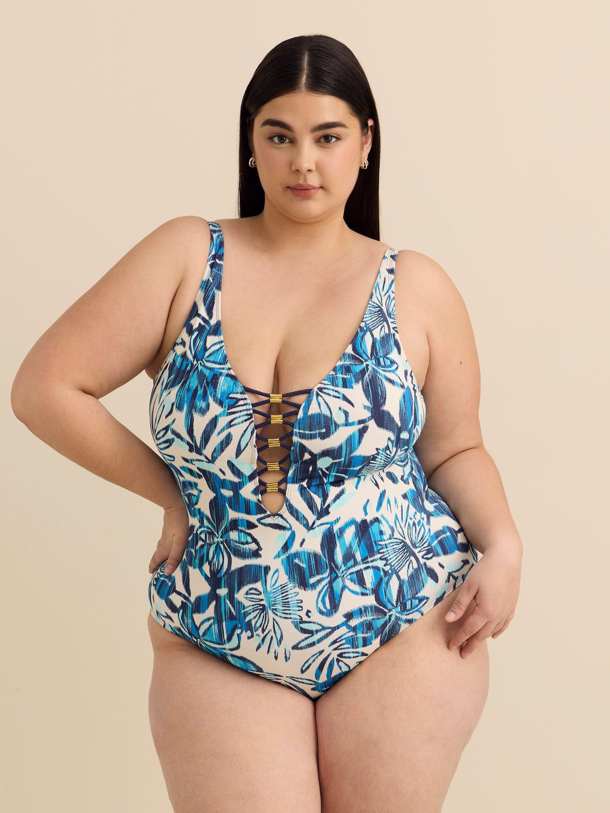 Lace-Up Front One-Piece Swimsuit - Bleu Rod Beattie