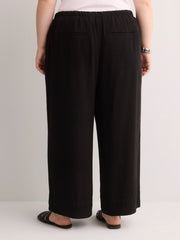 Linen-Blend Wide-Leg Crop Pant with Drawstring at Waistband