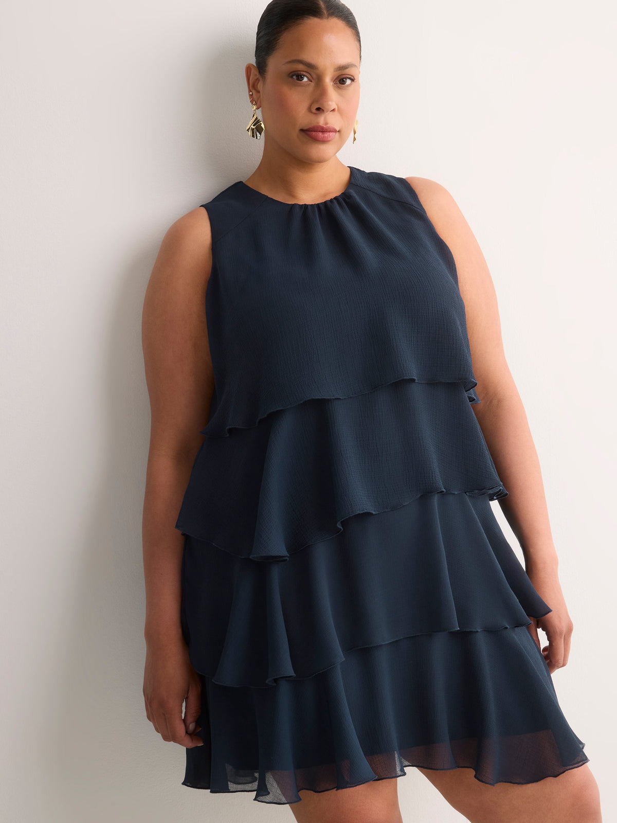 Blue Sleeveless Ruffled A-Line Dress