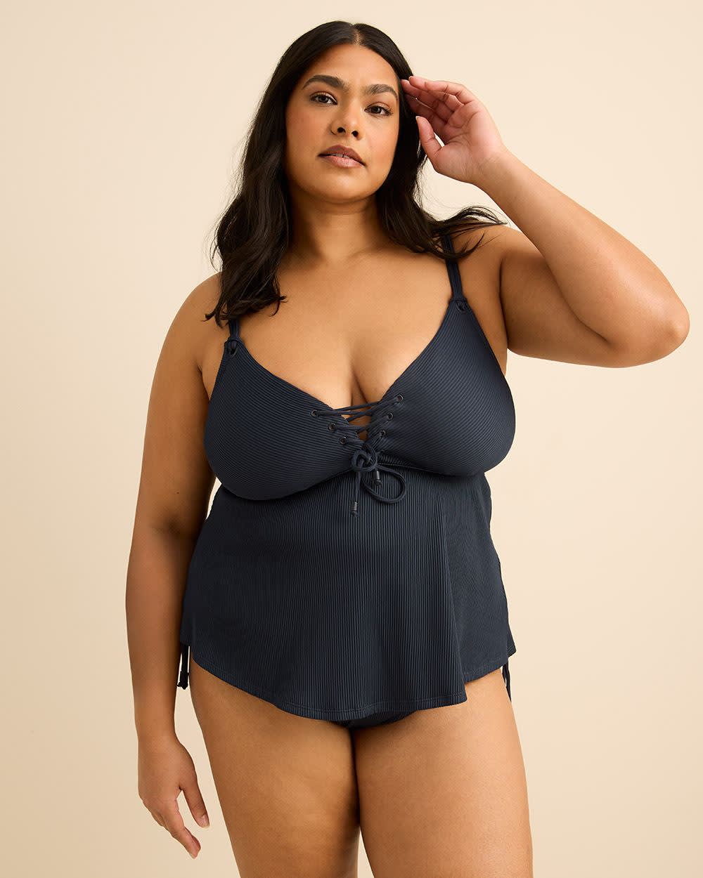 Plunge A-Line Tankini Top With Drawcords