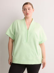 French Terry Half-Zip High-Neck Cap-Sleeve Sweatshirt - Active Zone